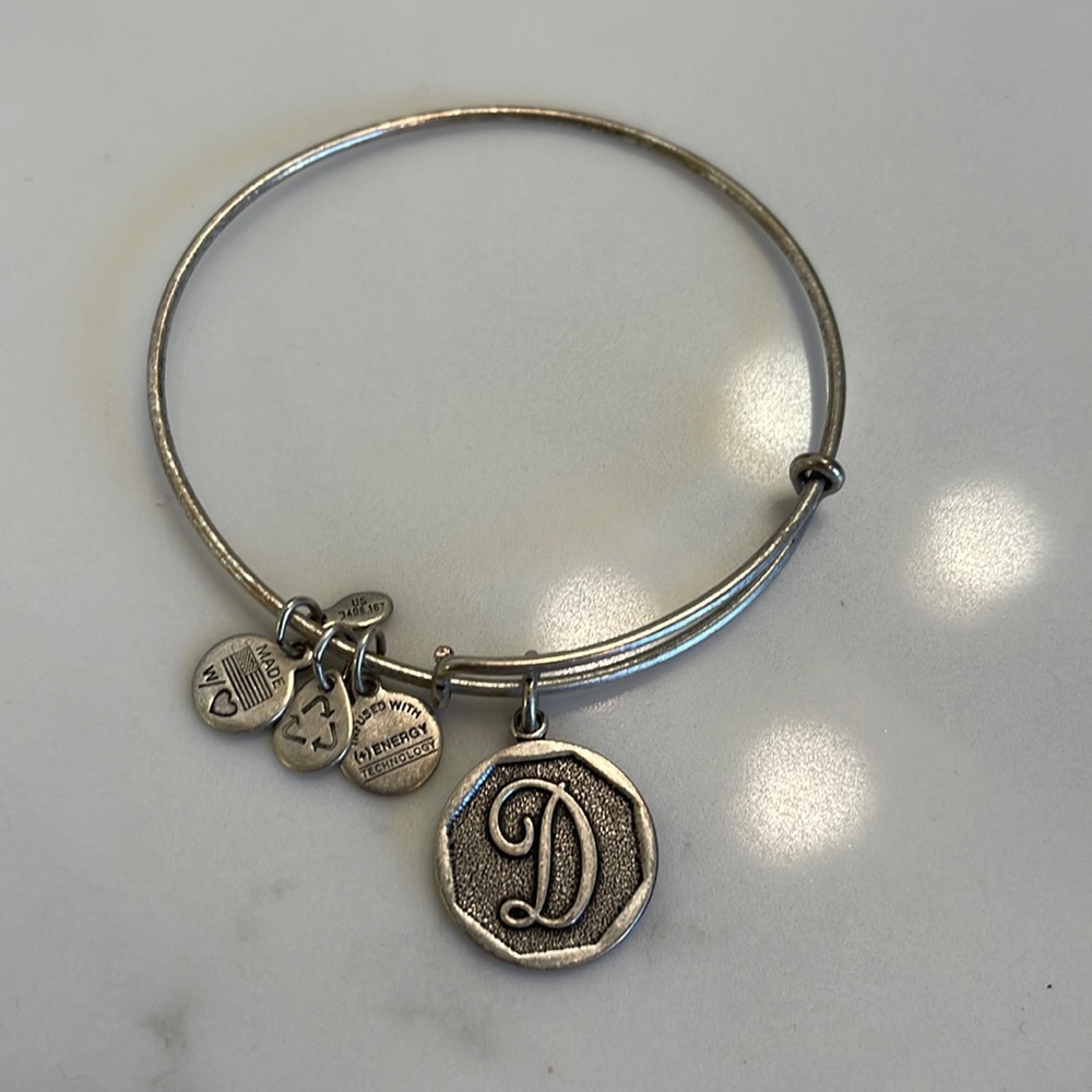 Alex and Ani adjustable silver finish bracelet. Initial D